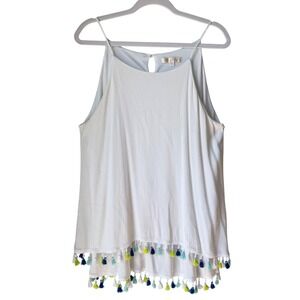Hailey Lyn White Top Sleeveless High Low Tassel Gauze Beachy Boho Festival SX XL